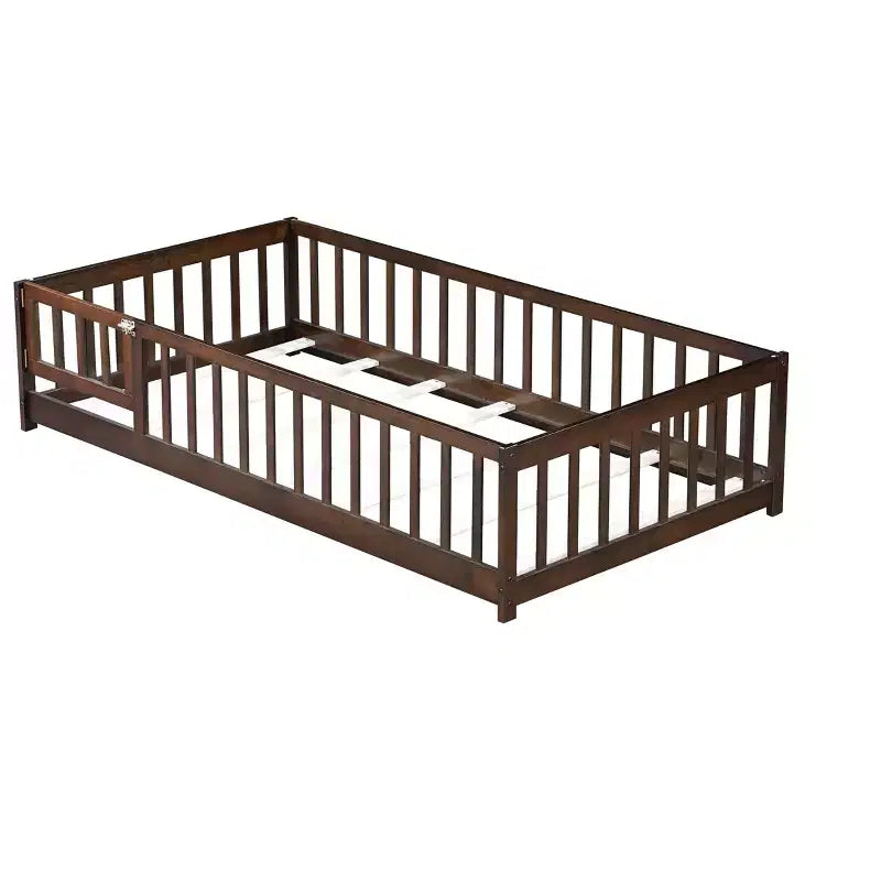 TUYOHW Letto a Pavimento per Bambini, Misura Matrimoniale, in Legno Moderno Stile Montessori, con Spondine di Sicurezza e Porta, per Camera da Letto