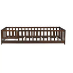 TUYOHW Letto a Pavimento per Bambini, Misura Matrimoniale, in Legno Moderno Stile Montessori, con Spondine di Sicurezza e Porta, per Camera da Letto