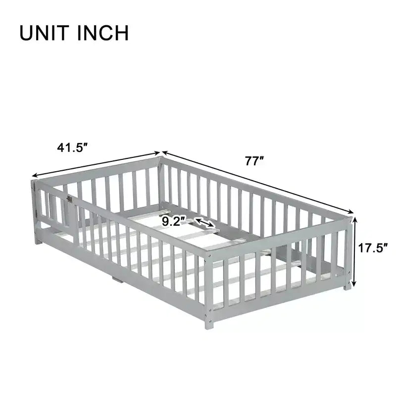 TUYOHW Letto a Pavimento per Bambini, Misura Matrimoniale, in Legno Moderno Stile Montessori, con Spondine di Sicurezza e Porta, per Camera da Letto