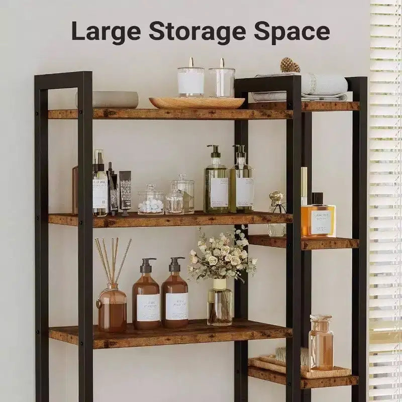 Mobile Contenitore Sopra il WC con Scaffale a 8 Ripiani, Ampio Spazio di Archiviazione, Ripiano Laterale Aperto, Organizzatore Bagno Autoportante, Marrone Vintage