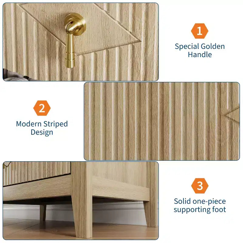 Comodino in Legno con Cassettiera Scanalata, Comodino a 3 Cassetti - Cassettiera Moderna per Camera da Letto, Soggiorno, Corridoio e Ingresso