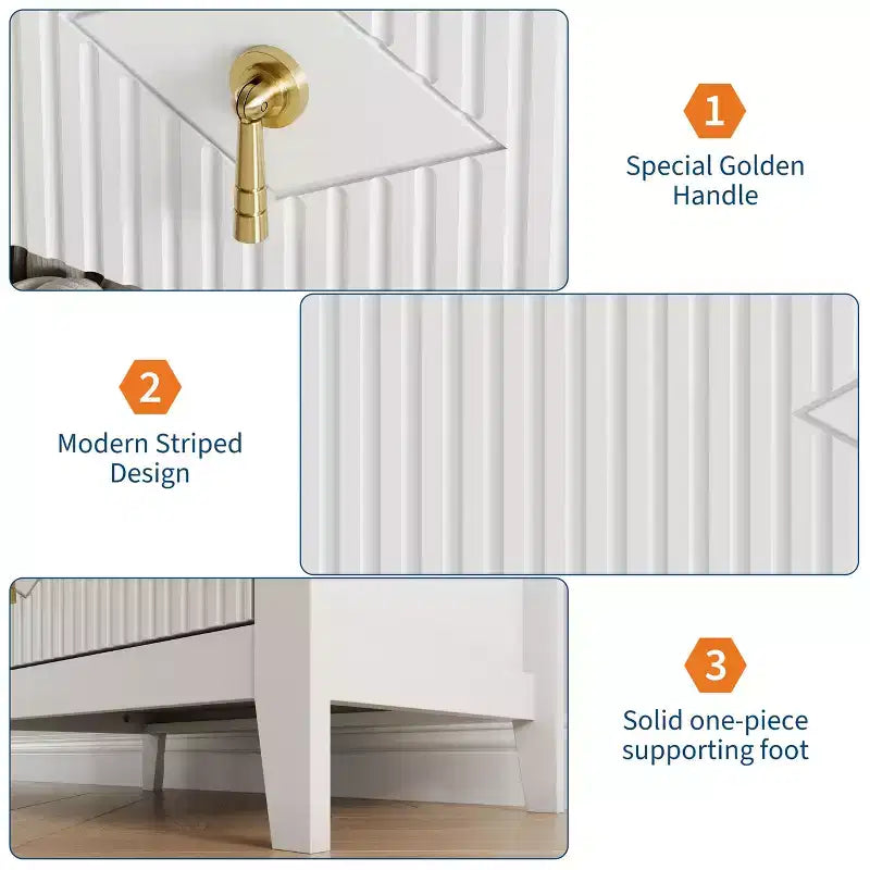 Comodino in Legno con Cassettiera Scanalata, Comodino a 3 Cassetti - Cassettiera Moderna per Camera da Letto, Soggiorno, Corridoio e Ingresso