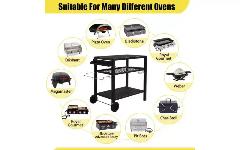 Karl Home Carrello per grill da esterno a 3 ripiani Carrello da barbecue mobile con due ruote e ganci