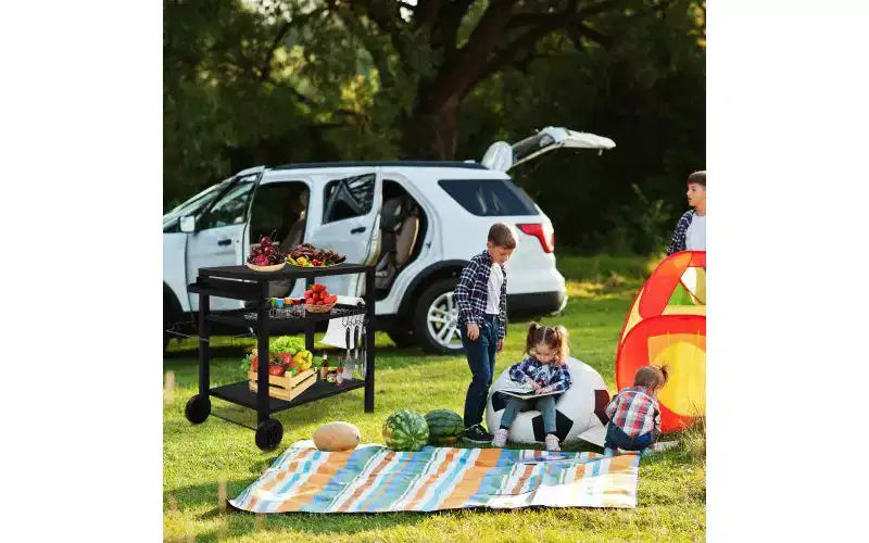 Karl Home Carrello per grill da esterno a 3 ripiani Carrello da barbecue mobile con due ruote e ganci