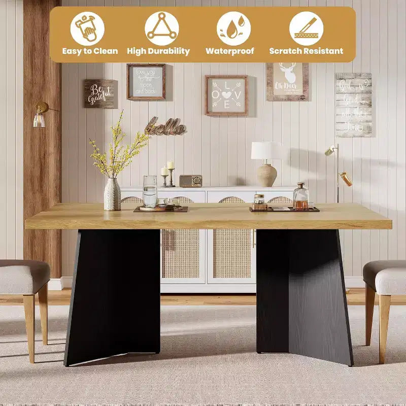 Tavolo da Pranzo per 6-8 Persone, Tavolo da Cucina Lungo Moderno da 160 cm con Ampio Piano e Robuste Gambe a Piedistallo, Tavolo per la Casa (Solo Tavolo)