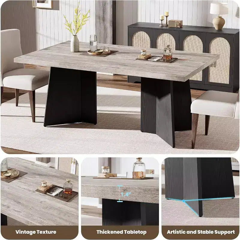 Tavolo da Pranzo per 6-8 Persone, Tavolo da Cucina Lungo Moderno da 160 cm con Ampio Piano e Robuste Gambe a Piedistallo, Tavolo per la Casa (Solo Tavolo)