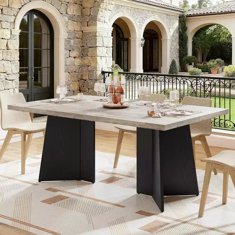 Tavolo da Pranzo per 6-8 Persone, Tavolo da Cucina Lungo Moderno da 160 cm con Ampio Piano e Robuste Gambe a Piedistallo, Tavolo per la Casa (Solo Tavolo)