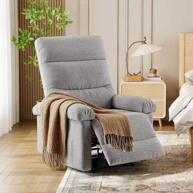 Poltrona Reclinabile per Adulti, Reclinabile Manuale in Tessuto con Tasca Laterale, Divano Singolo Regolabile con Supporto Ergonomico per la Schiena per Soggiorno, Camera da Letto