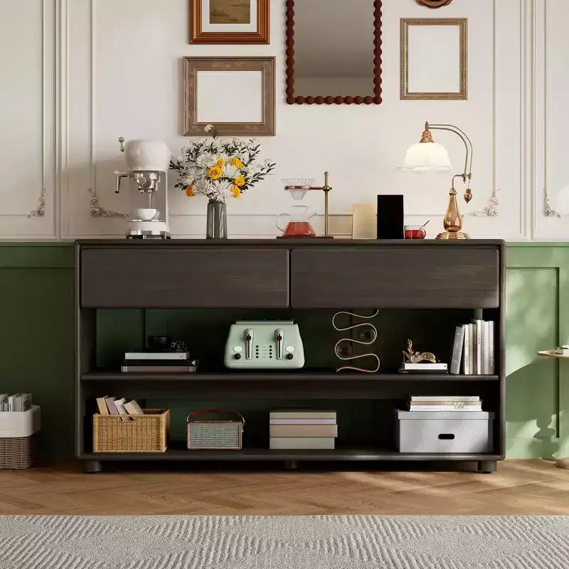 58 Entryway Console Table with 2 Drawers, 3 Tier Narrow Long Sofa Table, Behind Couch Console Table for Living Room Foyer and Hallway