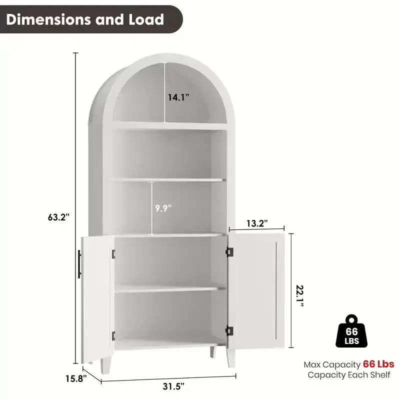 Libreria ad arco con ante - Scaffale a 5 ripiani a giorno con decorazioni in rattan, mobile contenitore moderno per libri per ufficio, soggiorno, biblioteca