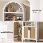 Libreria ad arco con ante - Scaffale a 5 ripiani a giorno con decorazioni in rattan, mobile contenitore moderno per libri per ufficio, soggiorno, biblioteca