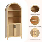 Libreria ad arco con ante - Scaffale a 5 ripiani a giorno con decorazioni in rattan, mobile contenitore moderno per libri per ufficio, soggiorno, biblioteca
