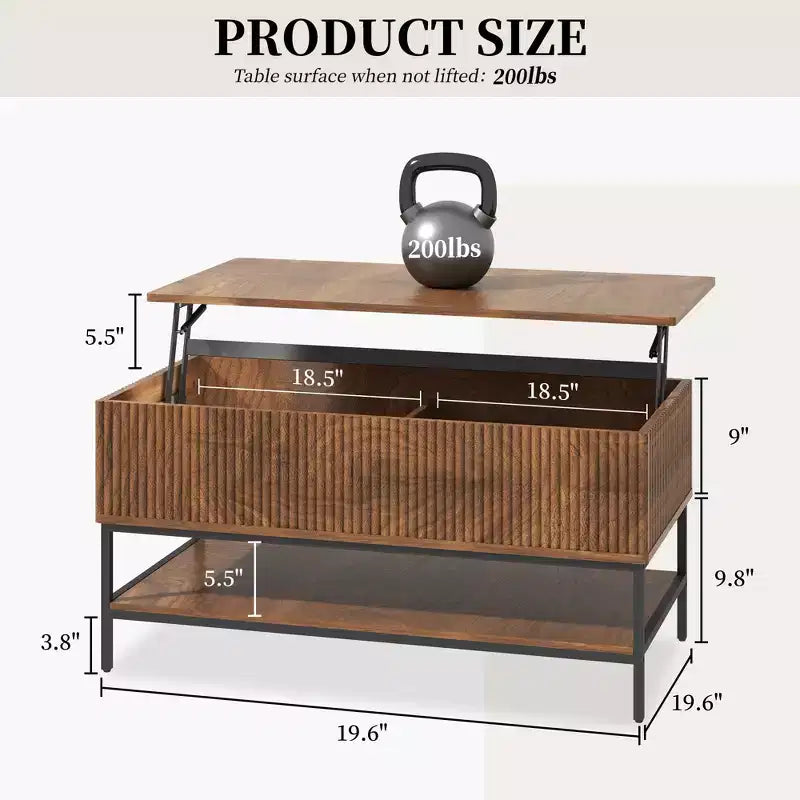 Tavolino da caffè Sorren Rustic di GDFStudio con piano sollevabile, contenitore nascosto e ripiano a due livelli