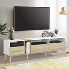 Mobile TV moderno con cassetti per TV da 80 pollici, mobile consolle multimediale con contenitore, mobile contenitore TV con ripiani aperti per soggiorno, bianco