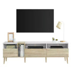 Mobile TV moderno con cassetti per TV da 80 pollici, mobile consolle multimediale con contenitore, mobile contenitore TV con ripiani aperti per soggiorno, bianco