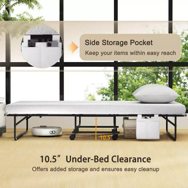 Costway Letto Pieghevole con Materasso 75 x 39, Letto a Scomparsa per Adulti Singolo con Materasso in Memory Foam e Cuscino