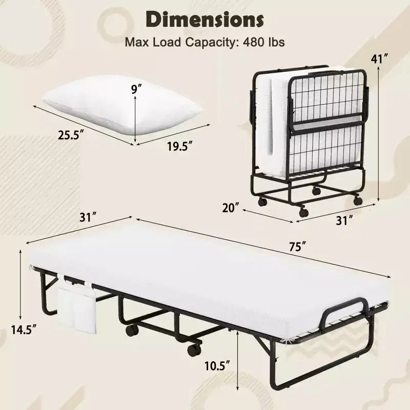 Costway Letto Pieghevole con Materasso 75 x 39, Letto a Scomparsa per Adulti Singolo con Materasso in Memory Foam e Cuscino