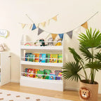 Costway Libreria per Bambini a 3 Ripiani, Scaffale Portaoggetti Giocattoli da Parete con Kit Antiribaltamento