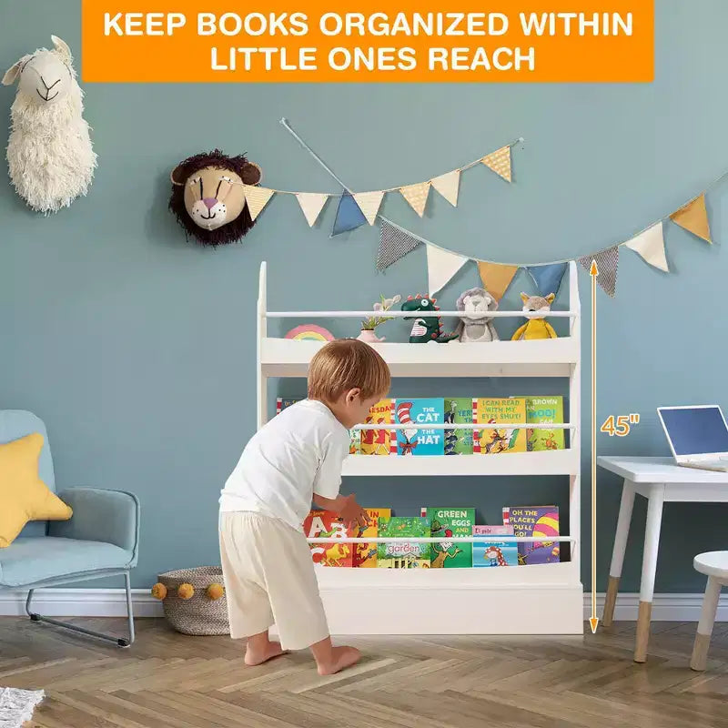 Costway Libreria per Bambini a 3 Ripiani, Scaffale Portaoggetti Giocattoli da Parete con Kit Antiribaltamento