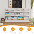 Costway Libreria per Bambini a 3 Ripiani, Scaffale Portaoggetti Giocattoli da Parete con Kit Antiribaltamento