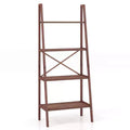 Costway 4-Tier Bamboo Ladder Bookshelf Rustic Bookcase Floor Standing Shelving Unit Book Shelf Storage Organizer