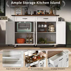 Isola Cucina da Fattoria con Presa Elettrica, Isola Contenitore da Cucina con Ribalta, Portaspezie e Cassetto, Carrello da Cucina su Ruote