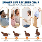 Poltrona reclinabile Power Lift sovradimensionata per soggiorno, sedile in pelle PU nera, massaggio a vibrazione, calore lombare, doppi portabicchieri, tasche laterali, ausilio per la mobilità