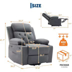 Poltrona reclinabile Power Lift sovradimensionata per soggiorno, sedile in pelle PU nera, massaggio a vibrazione, calore lombare, doppi portabicchieri, tasche laterali, ausilio per la mobilità