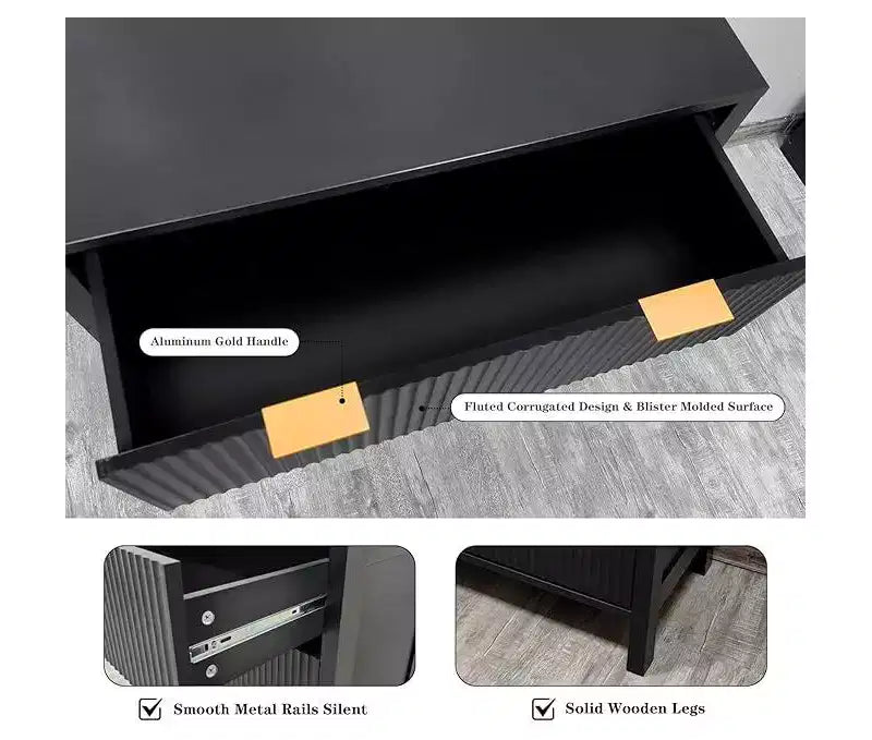 Cassettiera con 4 cassetti, Comò alto con maniglie facili da tirare, Mobile contenitore con pannello scanalato a onda, Elegante armadio organizer per vestiti