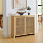 Okak Buffet Credenza in Legno Mid-Century con Ante in Rattan, Mobile Contenitore Retrò per Cucina, Sala da Pranzo