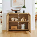 Okak Buffet Credenza in Legno Mid-Century con Ante in Rattan, Mobile Contenitore Retrò per Cucina, Sala da Pranzo