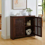 Okak Buffet Credenza in Legno Mid-Century con Ante in Rattan, Mobile Contenitore Retrò per Cucina, Sala da Pranzo