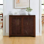 Okak Buffet Credenza in Legno Mid-Century con Ante in Rattan, Mobile Contenitore Retrò per Cucina, Sala da Pranzo