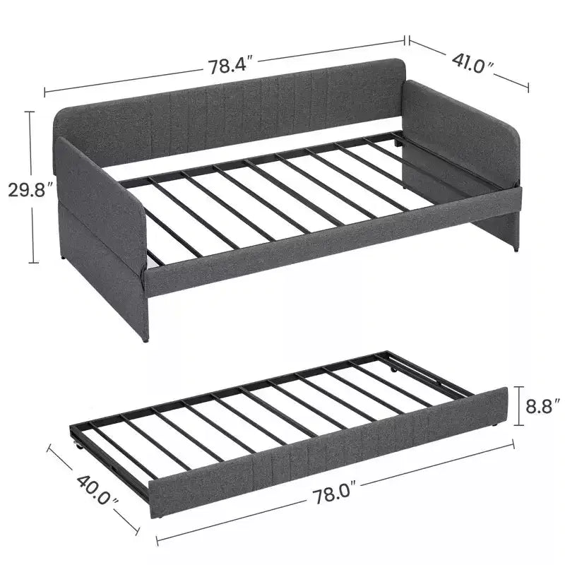 Divano Letto Singolo con Letto Estraibile, Struttura Divano Letto Imbottita con Doghe in Metallo, Struttura Letto a Piattaforma, Divano Letto Singolo per Camera da Letto Soggiorno Camera degli Ospiti