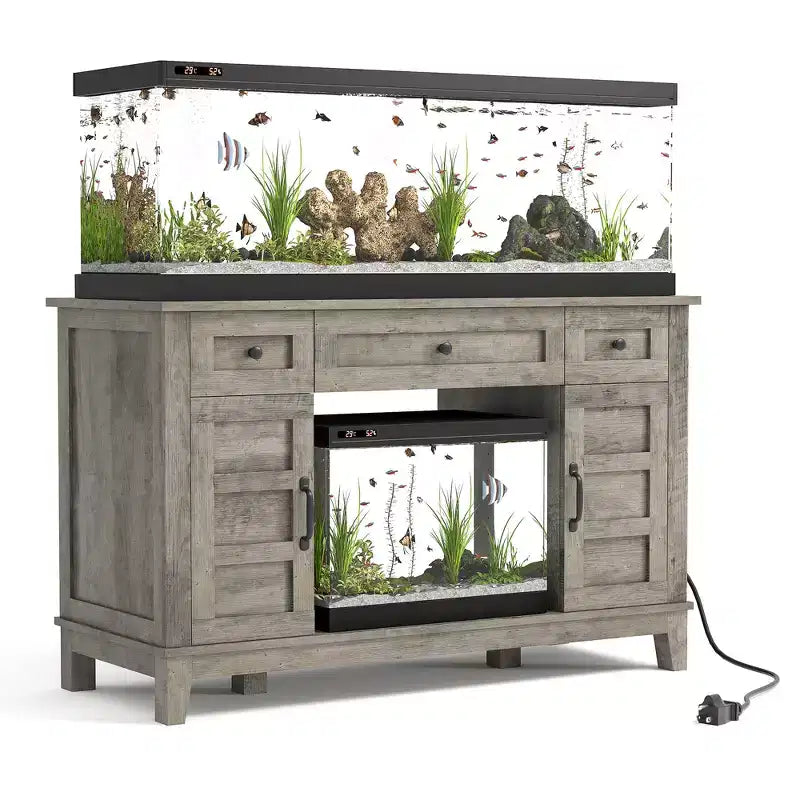 Farmhouse 55-75 Gallon Fish Tank Stand, Aquarium Stand with Power Outlet, 1400LBS Heavy Duty Fish Tank with Stand for Fish/Turtle/Reptile Terrarium