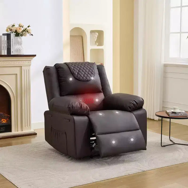 Poltrona Reclinabile Manuale per Adulti con Riscaldamento e Massaggio - Regolazione Anteriore/Posteriore a 135°, Tasche Portaoggetti Laterali e Telecomando, Ideale per Soggiorno e Camera da Letto