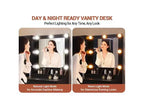 Toeletta con Specchio e Luci, Tavolo da Trucco con Lampadine Regolabili, Piano Robusto in MDF e Gambe in Metallo, Cassetti e Armadietti Intelligenti per Camera da Letto