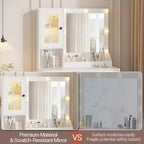 Toeletta con Specchio e Luci, Tavolo da Trucco con Lampadine Regolabili, Piano Robusto in MDF e Gambe in Metallo, Cassetti e Armadietti Intelligenti per Camera da Letto