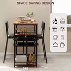 Set Tavolo da Pranzo per 2 Persone, Set Tavolo Bar Alto e Sedie, Ripiani a Giorno, Portabicchieri Incorporato e Porta Bottiglie, per Piccole Cucine, Appartamenti