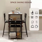 Set Tavolo da Pranzo per 2 Persone, Set Tavolo Bar Alto e Sedie, Ripiani a Giorno, Portabicchieri Incorporato e Porta Bottiglie, per Piccole Cucine, Appartamenti