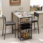 Set Tavolo da Pranzo per 2 Persone, Set Tavolo Bar Alto e Sedie, Ripiani a Giorno, Portabicchieri Incorporato e Porta Bottiglie, per Piccole Cucine, Appartamenti