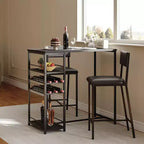 Set Tavolo da Pranzo per 2 Persone, Set Tavolo Bar Alto e Sedie, Ripiani a Giorno, Portabicchieri Incorporato e Porta Bottiglie, per Piccole Cucine, Appartamenti
