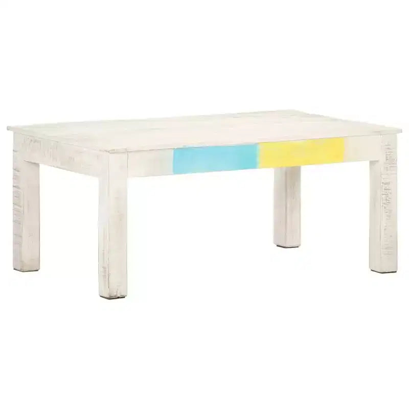 vidaXL Tavolino da caffè Bianco 110x60x45 cm in Legno Massello di Mango