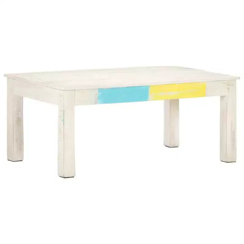 vidaXL Tavolino da caffè Bianco 110x60x45 cm in Legno Massello di Mango