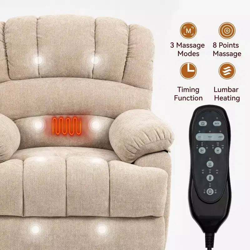 Poltrona reclinabile elettrica alza-persona in ciniglia blu grigio di grandi dimensioni, con larghezza seduta di 58 cm, schienale alto, massaggio a vibrazione a 8 punti e riscaldamento lombare