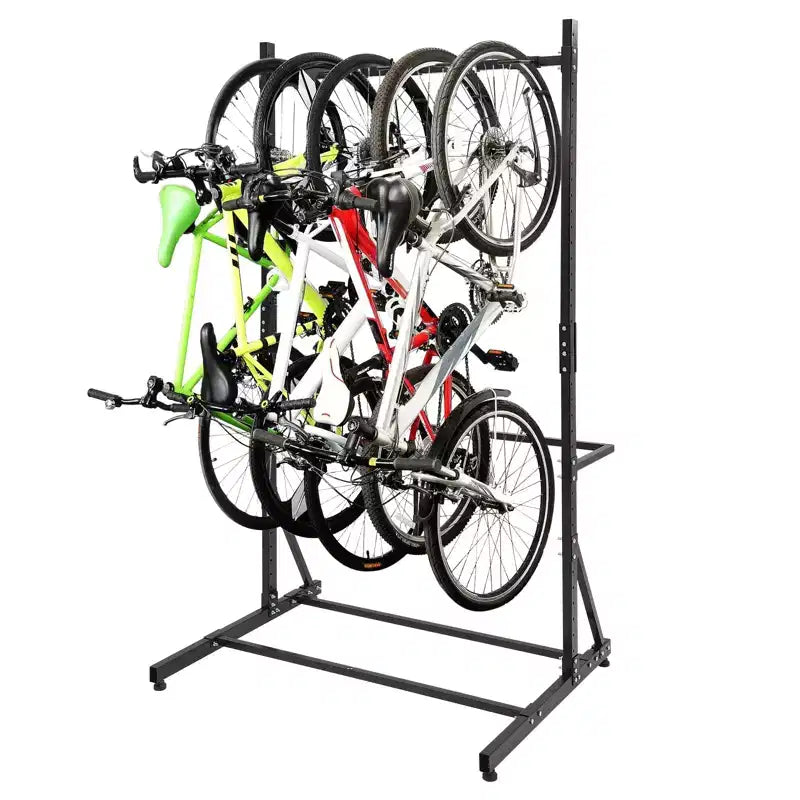 Portabiciclette Autoportante per 5 Biciclette, Portabiciclette Verticale con Capacità di 136 kg, Portabiciclette Interno Regolabile in Altezza, Nero