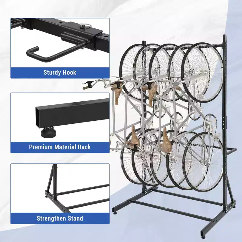 Portabiciclette Autoportante per 5 Biciclette, Portabiciclette Verticale con Capacità di 136 kg, Portabiciclette Interno Regolabile in Altezza, Nero