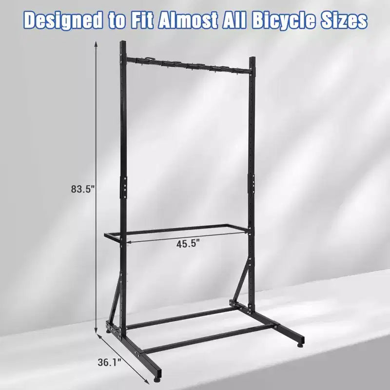 Portabiciclette Autoportante per 5 Biciclette, Portabiciclette Verticale con Capacità di 136 kg, Portabiciclette Interno Regolabile in Altezza, Nero