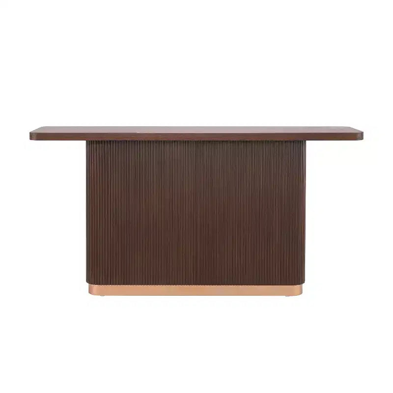 Tavolo Consolle da Ingresso, Tavolo da Corridoio Moderno, Base Scanalata con Accento Metallico, Marrone - ModernLuxe