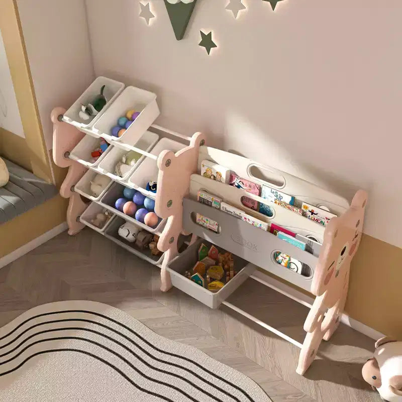 MAYEERTY Organizer portaoggetti per giocattoli per bambini, libreria a 2 ripiani 12 contenitori per giocattoli, sala giochi camera da letto camera dei bambini aula